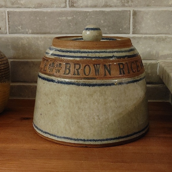 Artisan Other - Artisan Ceramic Canister Gray, Mocca, & Blue